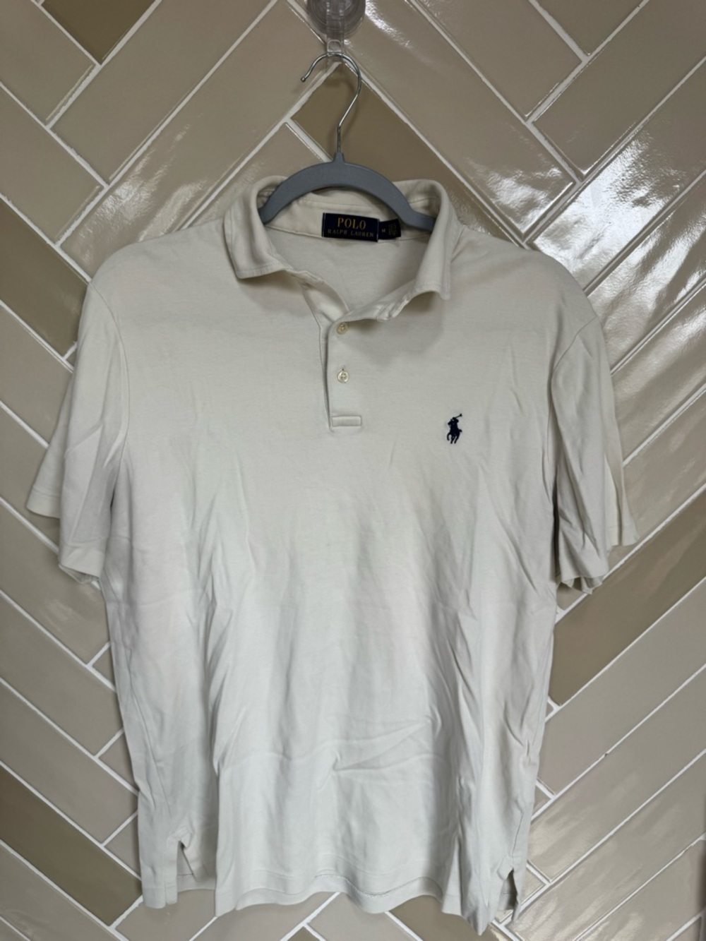 Polo by Ralph Lauren Men's Cream Polo with Navy Pony